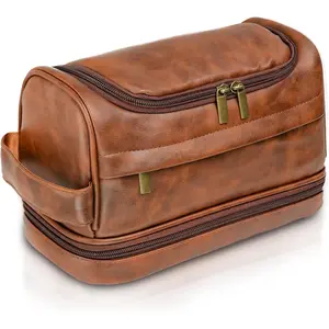 Toiletry Bag for Men, Large Leather Travel Essentials Shaving Kit, Water Resistant Bathroom Toiletries Organizer  Bags, Gifts for Men, Him, Father, Dad, Husband, Son, Boyfriend, Grandpa