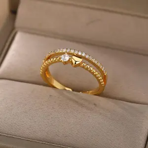 Zircon Heart Rings For Women Double Stackable Fashion Bridal Sets Wedding Engagement Ring Jewelry Accessories Gift Bijoux Femme