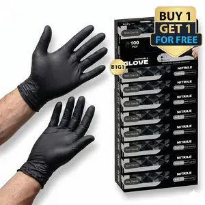 Buy 1 Get 1 Free,Premium Black Pure Nitrile Disposable Cleaning Gloves, 100-Count Box - Antislip, High-Resistance Synthetic Gloves, Ideal for Mechanics