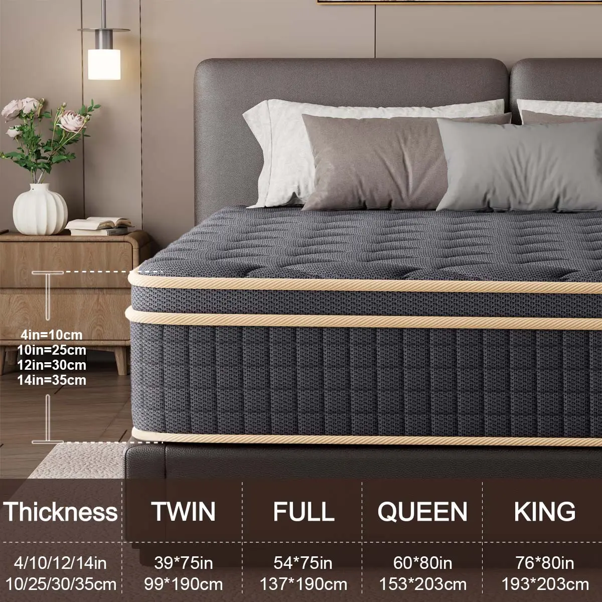 4"10"12"14" Twin, Full, Queen, King,Luxury Hybrid Mattress -Comfort Foam Individual Pocket Springs for Ultimate Comfort and Support -Perfect for Family Roomsand Hotels in outdoorfun, MotionIsolation Mattress, High Quality Mattress,Back To School