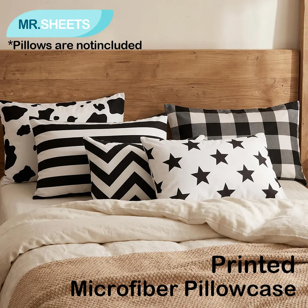 NTBAY 2-Piece Brushed Microfiber Pillowcases Set, Smooth Texture Brushed Fiber Bedding, Breathable Cotton-Like Covers, Wrinkle-Resistant, Envelope Closure, Printed Designs for Bedroom Use, Two Piece Set, Wrinkle-Free