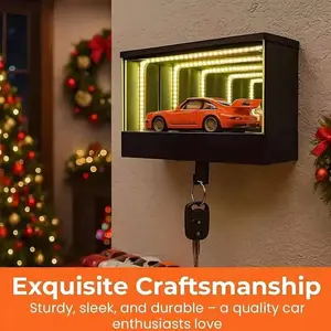 Infinity Garage Keychain Hanger, Keypit Garage Key Holder, Race Car Key Holder Wall Mount with LED, Car Keys Display, Tiny Glowing Garages, Effortless Wall Mount Organizer for Entryway,Valentine's Day custom gifts