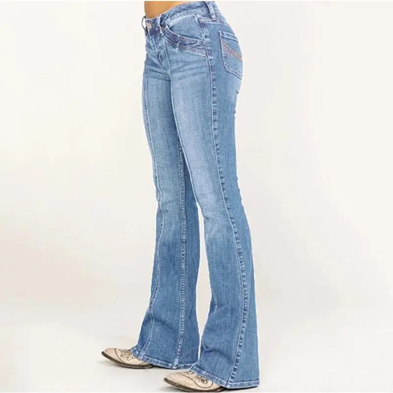 2025 Women Denim Low Waist Flared Pants Curve Mid Rise Jeans