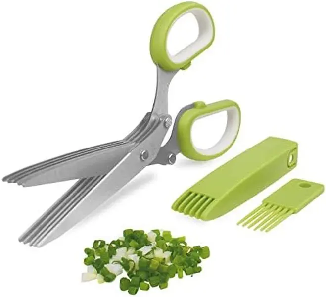 Herb Scissors Set, Kitchen Scissors with 5 Blades and Cover, Multipurpose Cutting Kitchen Herb Shears with Safety Cover and Cleaning Comb for Cutting Herbs and Papers