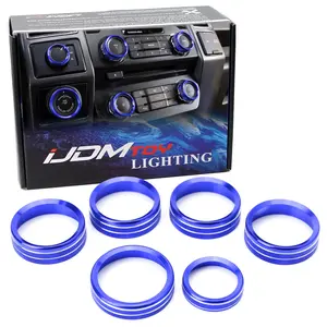 iJDMTOY 6pc Sports Blue Aluminum Air Conditioner Stereo Volume/Tune Trailer/4WD Switch Turner Ring Covers For 2016-2020 Ford F-150