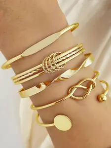 Fashion Hollow Out Geometric Design Cuff Bangle (5pcs), Trendy Stack Bangle, Elegant Bangle, Casual Simple Matching Bracelet for Women, Style for Party, Daily Clothing Decor, Female Classic Fashion Accessories for Daily Wear