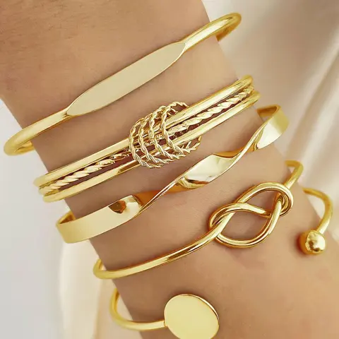 Fashion Hollow Out Geometric Design Cuff Bangle (5pcs), Trendy Stack Bangle, Elegant Bangle, Fashionable Bangles, Casual Simple Matching Bracelet for Women, Style for Party, Daily Clothing Decor, Female Classic Fashion Accessories for Daily Wear