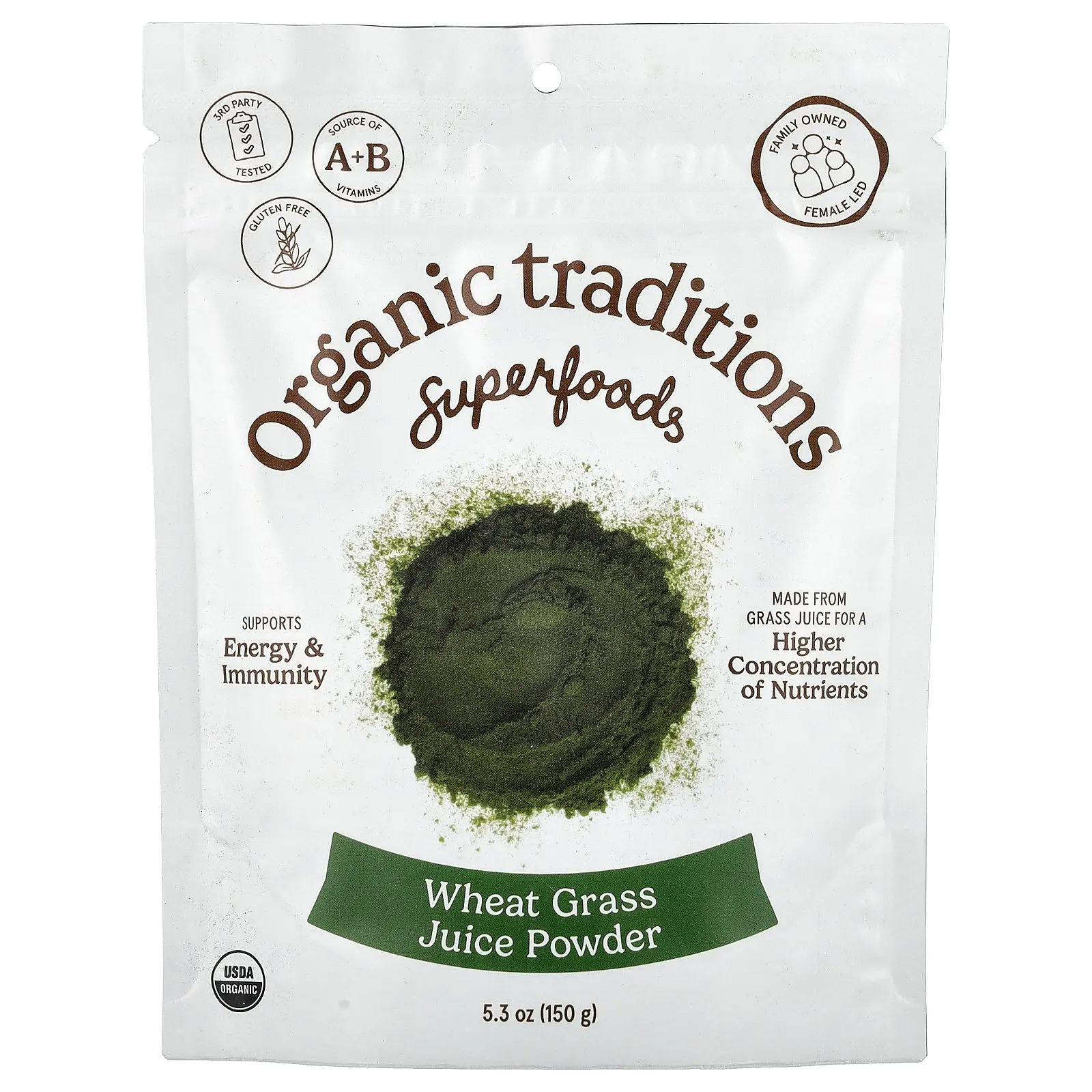 Organic Traditions Superfoods, Wheat Grass Juice Powder,  5.3 oz (150 g)