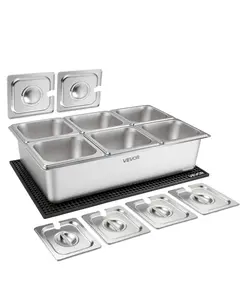 VEVOR Countertop Food Serving Display Container, Stainless Steel Food Salad Server Tray, Buffet Condiment Dispenser, Ice Cooled Rack with Separate Lid, for Restaurant, Hotel, Party (6x1/6 Pan)