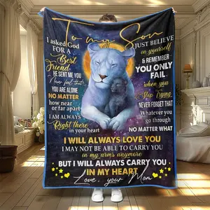 Lion Pattern Flannel Blanket, 1 Count Letter For Son Soft Warm Nap Throw Blanket, Air-Conditioned Room Blanket For Home Office Travel Dormitory Sofa School