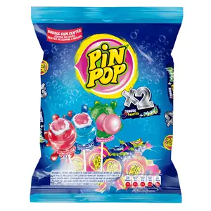 Pin Pop Pinta Lengua (Tongue Painter) Lollipops - Bag of 24 Units | Hard Candy with Bubble Gum Center