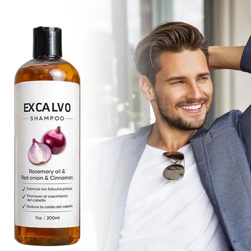 Strengthening Hair Loss Treatment Shampoo with Red Onion & Rosemary, Daily Frizz Control & Cleansing Liquid for Sensitive Skin, 200ml, Strengthening Shampoo, Anti-Frizz, Daily Use, Gentle, Hypoallergenic, Long-Lasting Shine, Purifying, Smooth