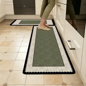 Olive Kitchen Rug, Minimalist Style, Non-Pile, Machine Made, Anti-Slip, Durable, Comfortable, Suitable for Kitchen, Bathroom, Living Room
