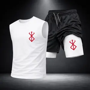 Men’s Black Workout Set Sleeveless Tank Top & Sports Shorts 2-Piece Gym Outfit