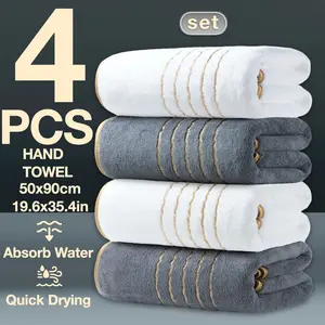 4-Piece Gold Trim Face Towels, Modern Simple Design, Quick-Dry Absorbent, Ultra-Fine Fiber, Ideal for Spa, Beauty, Home, Camping, Hotel, School
