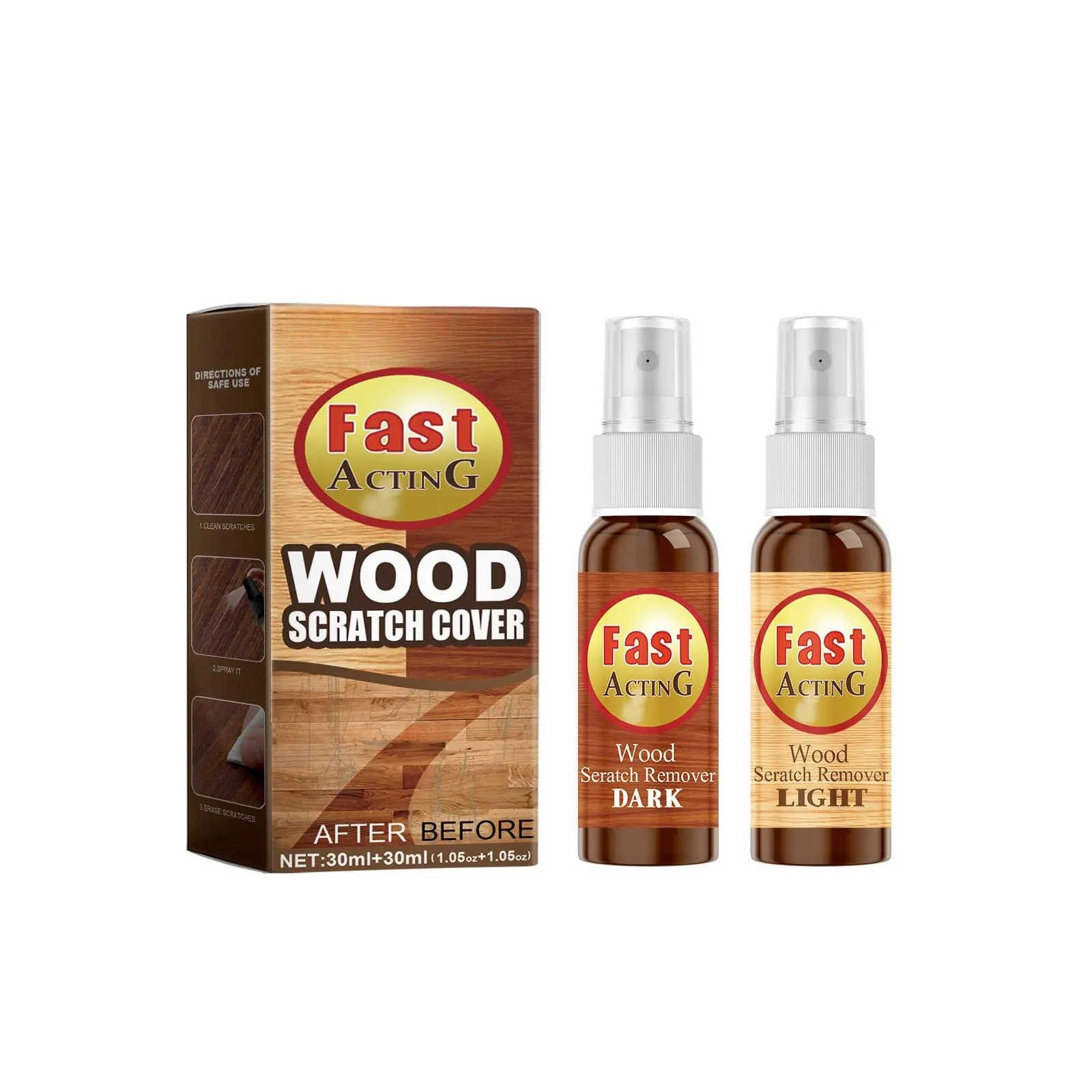 Household Solid Wood Floor Repair Agent - Fast-Acting Alkyd Resin Solvent & Ethyl Ether Light Scratch Stain Remover, 88.3g Portable Spray Basic Color Filler Restorer Cleaner, 3-Year Shelf Life, 1 Set