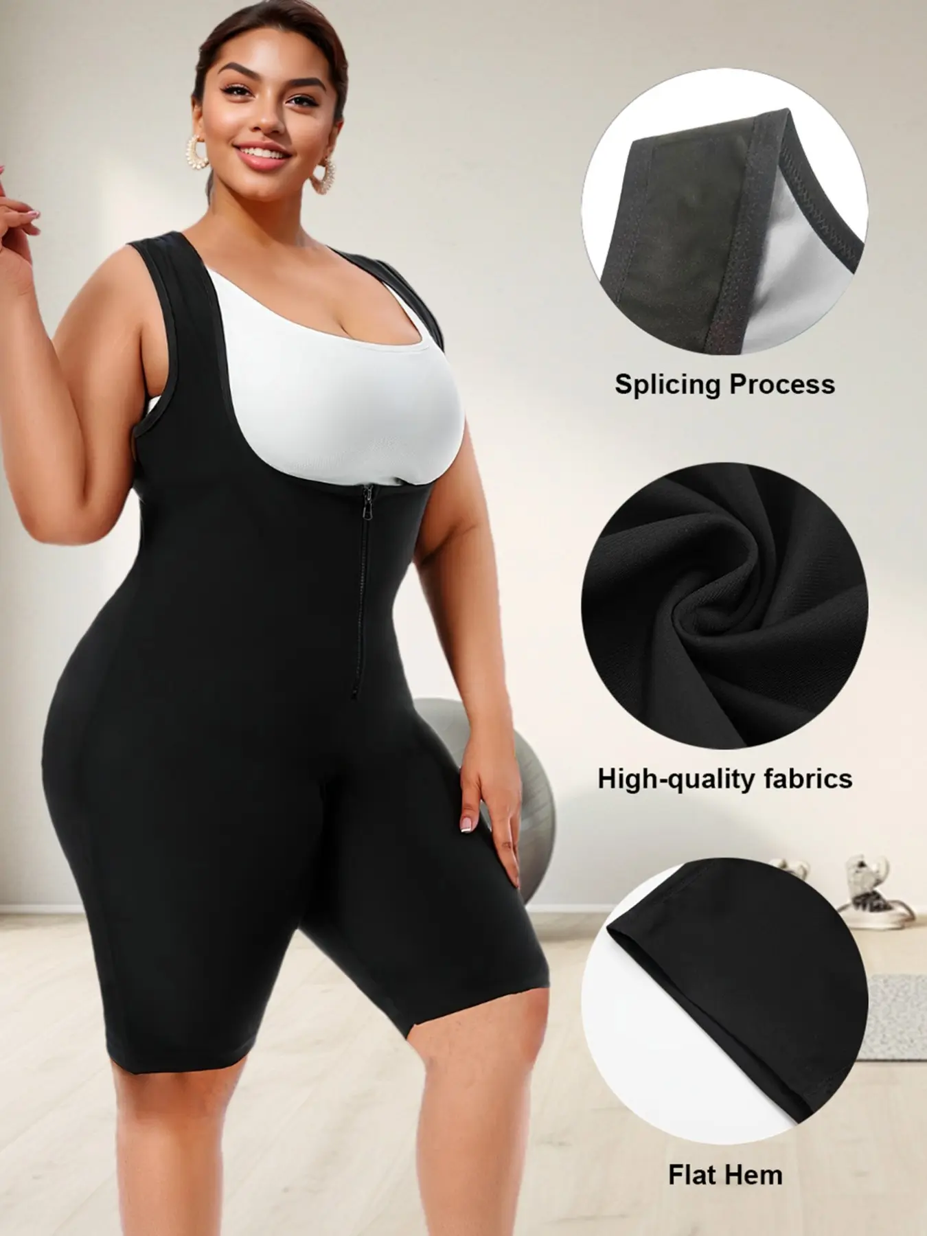 Women's Solid Color High Waist Jumpsuit with Zipper, Comfortable All-Season Fitness Wear for Sports, Summer Sports Jumpsuits
