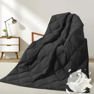 Down Fiber Throw Blanket Couch, Sofa Down Fiber Blanket Throw Outdoor Lightweight Peach  Fabric, 50"X70", Black