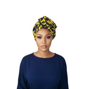 Kiara's Bloom Headwrap - Orange Fabric Headwrap with Blue Accents, Ideal for Fashion and Style