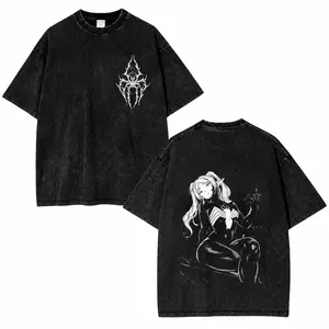 Frieren Beyond Journey’s End Vintage Spider Washed Shirt – Retro Character Graphic Tee with Faded Heavy Cotton, Distressed Anime Aesthetic for Fantasy Adventure Fans Men's T-Shirt  Vintage Washed Anime Print Tee