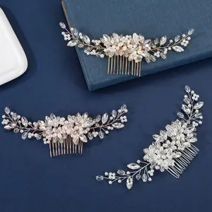 Fashion Pearl Comb Handwoven Rhinestone Crystal  Comb Wedding Photo Disc  Bridal Headgear accessories hair