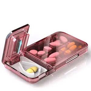 Travel Pill Organizer Moisture Waterproof Small Pill Box Pill Box Cutter for Small or Large Pills, for Pocket Purse4 Compartments Portable Pill Case Medicine Vitamin Holder Container