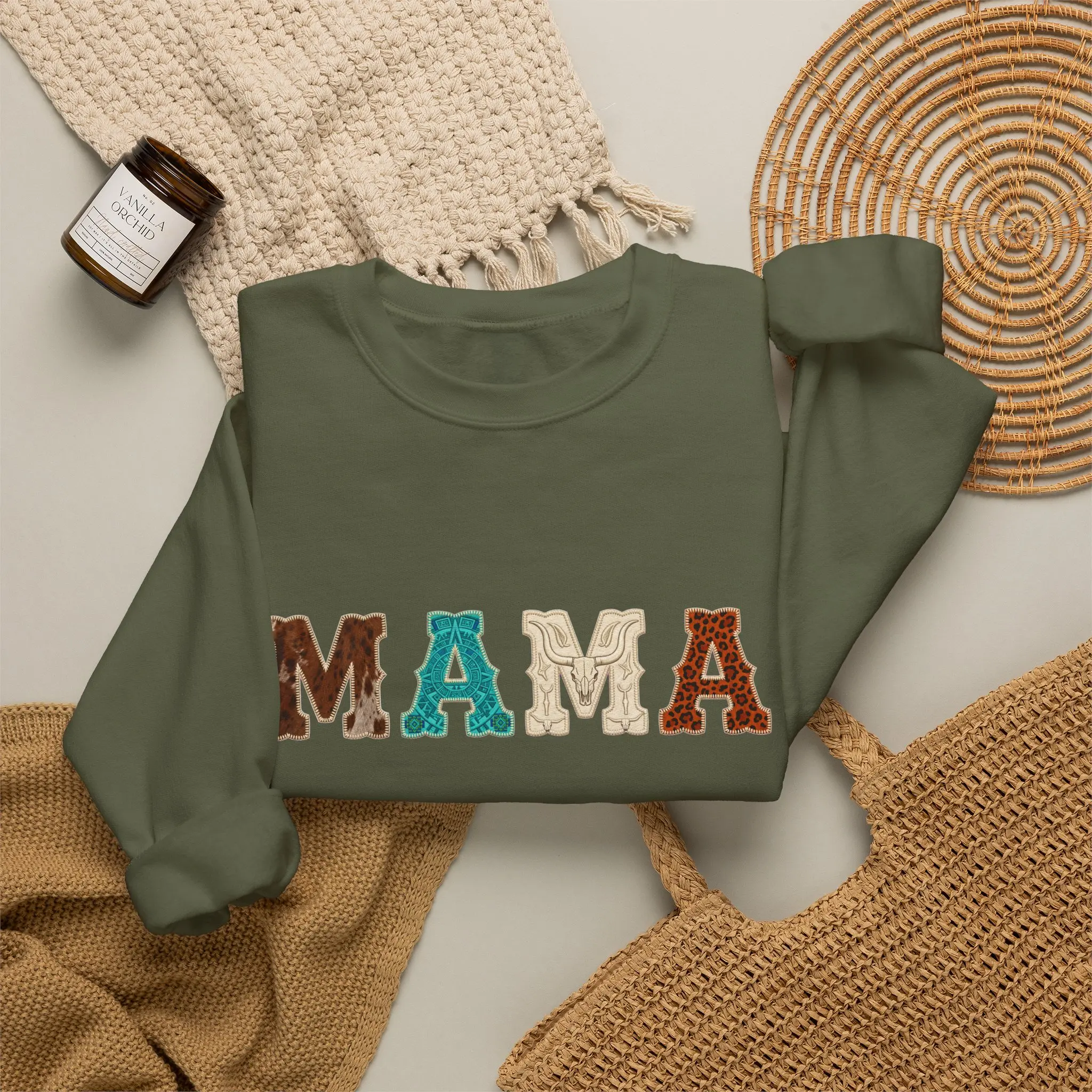 MAMA patch letters Sweatshirt | Mama graphic crewneck, embroidered look, neutral colors