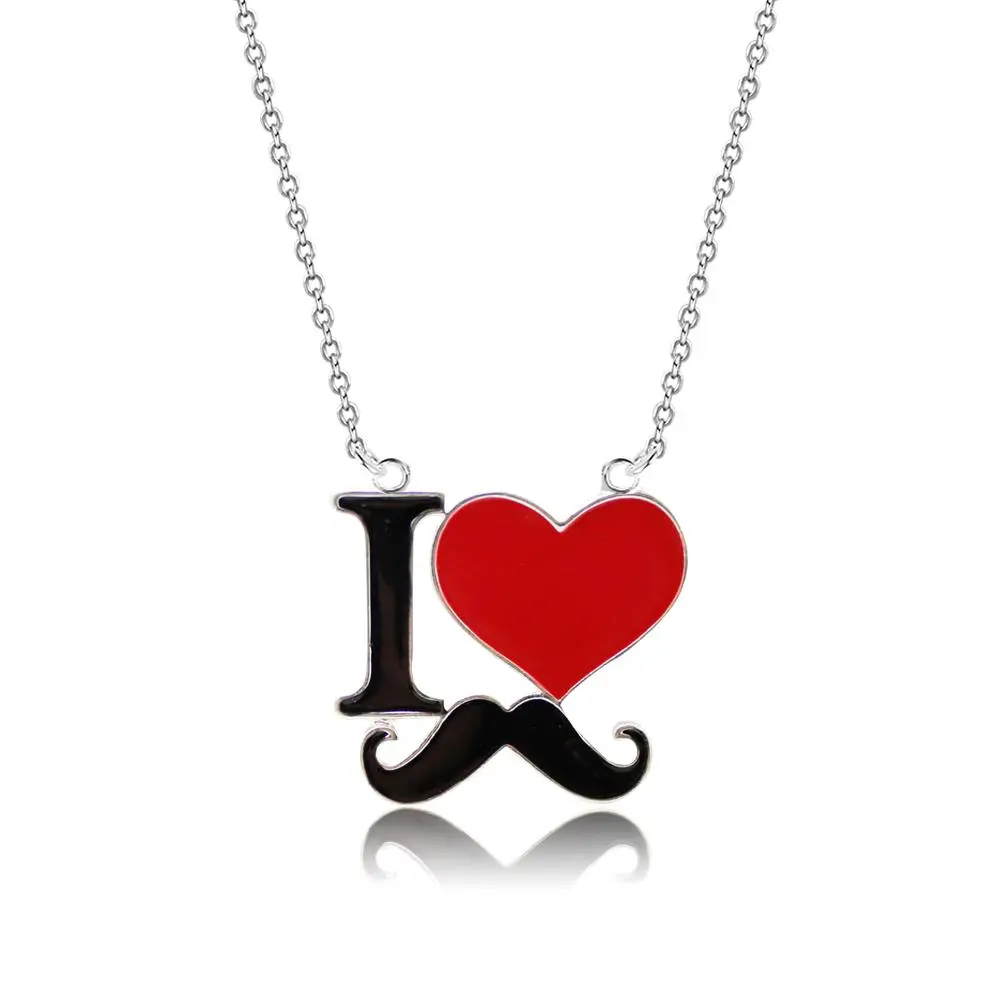 2026 New Fashion Jewelry Silver Gold Color Enamel I Love Mustache Heart Necklaces For Women Girl Best Friends Necklace Gift