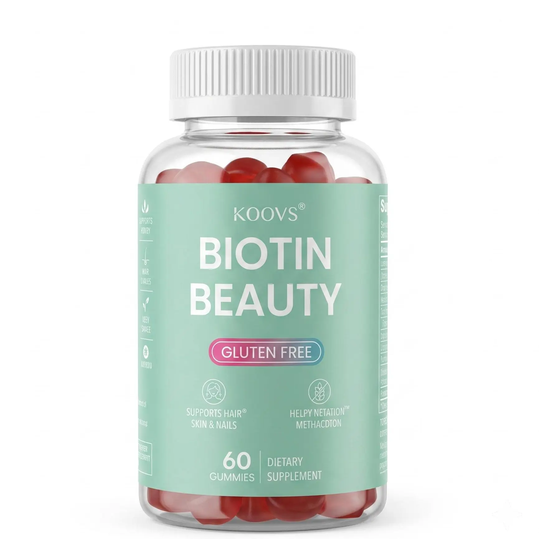 KOOVS Biotin Gummies for Hair Growth, Skin & Nails – 5000 mcg Biotin + Vitamins C & E + Zinc - 30 Gummies - Vegan  - 1 Month Supply