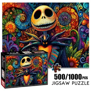 1pc 1000 piece adult puzzle 70x50cm Colorful Skeleton with Floral and Swirl Background 500 pieces paper jigsaw puzzle suitable for DIY creative games for adults and families, birthday and holiday str