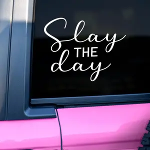 Nationcog "Slay The Day" Inspirational Car Decal - Premium Waterproof Vinyl, UV & Weather Resistant, Easy Peel-and-Stick, 5+ Years Durability, for Cars, Trucks, Laptops, Mirrors, Water Bottles