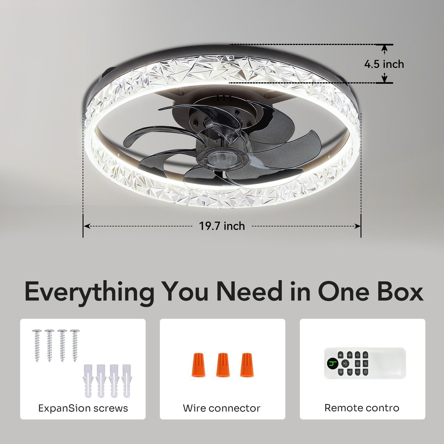 GALENTAL Cristais Multifunctional Ceiling Fan with Light, Remote Control/APP, 6 Wind Speeds, Timing Function, Reversible DC Motor, Adjustable Brightness & 3 Color Temperatures, Low Noise for Living Room, Bedroom, Study