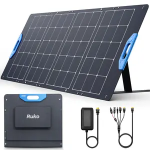 Ruko RK200 200W Portable Solar Panel, Foldable Monocrystalline Panel Charger with 23.5% Efficiency, Charging Expansion Box, IP67 Waterproof, Adjustable Kickstand for RVs, Camping, Blackout
