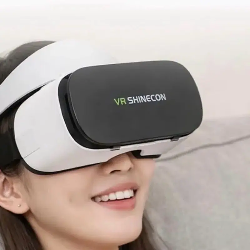 VR SHINECON Wearable 3D Headset for Smartphones, Flip-Up Goggles with 120° Wide View, Hard Headband for Stable Fit, Glasses-Friendly Design