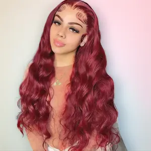 LEFGODY Glueless Virgin Human Hair Lace Front Wig - Women's 99J Burgundy Body Wave, 13x6 HD Lace, 180% Density, Pre-Plucked Line, Heat Resistant, Bleachable & Dyeable (16/24 in)