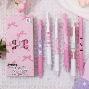 6-Pack Bow Gel Pens, 0.5mm Fine Tip, Smooth Writing, Office & Classroom Use, Home Workstation, End-Of-Year Exam, Holiday Stationery Gift