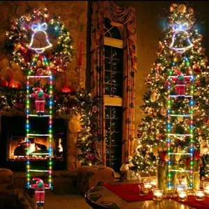 2025 Christmas Santa Climbing Stairs Light 8 Flashing Modes USB Plug-in Outdoor Indoor Holiday Party Decoration Festive Christmas Decor 10.5-foot-long LED Rope Ladder with Removable Santa Claus