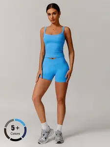 Women's Solid Top & Shorts Sportswear Set, Casual Comfy Breathable Two-piece Outfits for Yoga Gym Workout Running, Ladies Sportswear for Spring & Fall