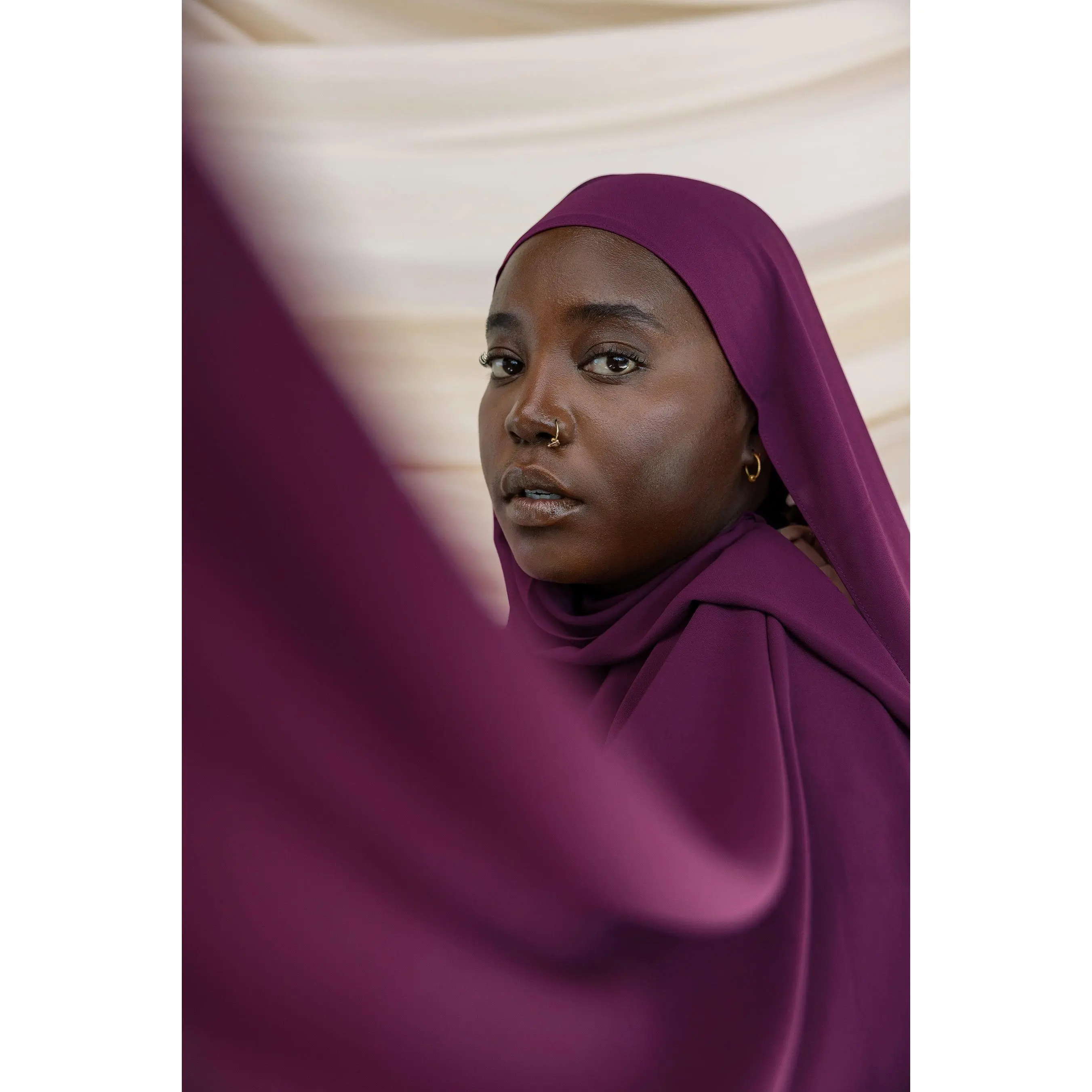 VELA Hijab - Plum Signature Square Chiffon Scarf, Textured Non-Slip Modesty Wrap for Casual and Muslim Fashion, Modesty Hijab Wrap, Hijab Style