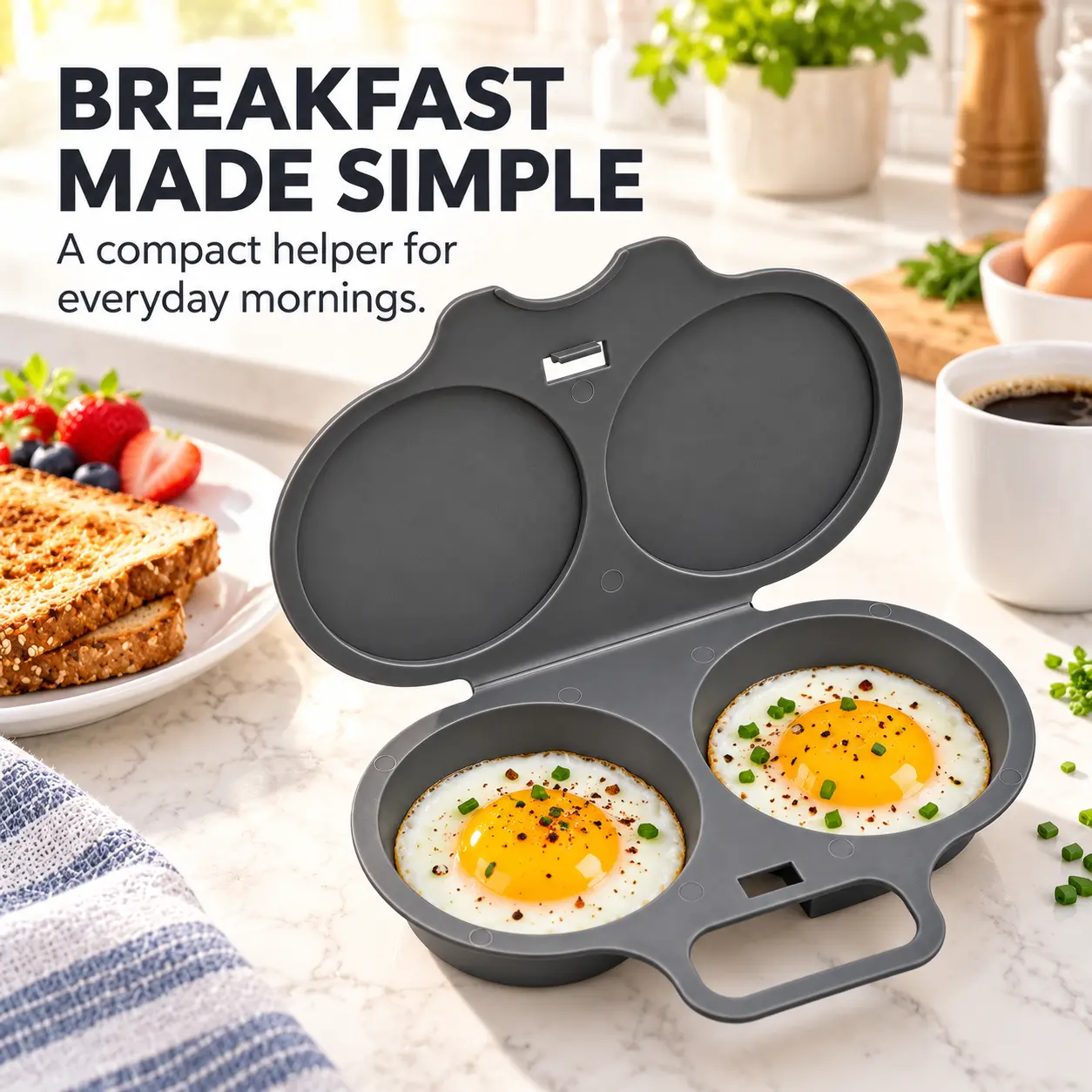 Grey Nonstick 2-Cavity Egg Poacher with Lid - Easy-Clean Microwave Egg Boiler, Double Drain Cups, Kitchen Utensils, Kitchen Gadgets, Specialty Dining Cookware