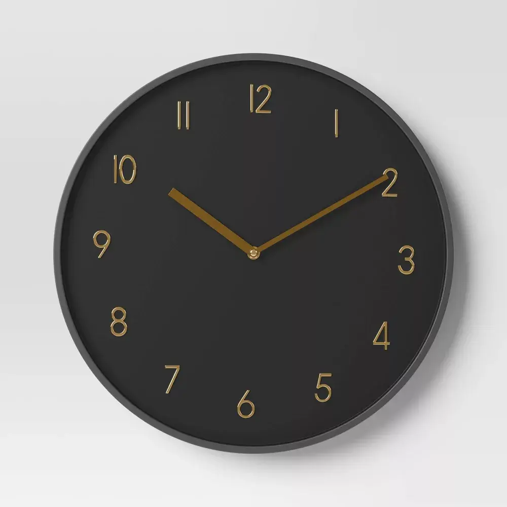 16" Luxe Wall Clock Black/Brass - Threshold: Sleek Round Design for Home Decor 16" Luxe Wall Clock Black/Brass - Threshold: Sleek Round Design for Home Decor