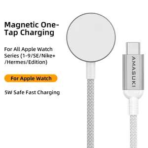 【Today's Special】USB C Apple Watch Charger, 1M 5W Fast Charging Magnetic Wireless Cable, Durable Braided Cord for Extra Protection & Premium Feel, Compatible with Apple Watch Series 9/8/7/SE/6/5/4/3/2/1, Portable iWatch Charger for Home & Travel