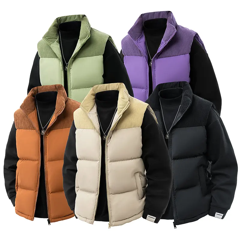 Men's Black Quilted Padded Vest with Stand Collar, Stylish Sleeveless Warm Winter Outerwear, Casual Cotton-Padded Polyester, Jacket, Elegant, Soft, Coat, Menswear