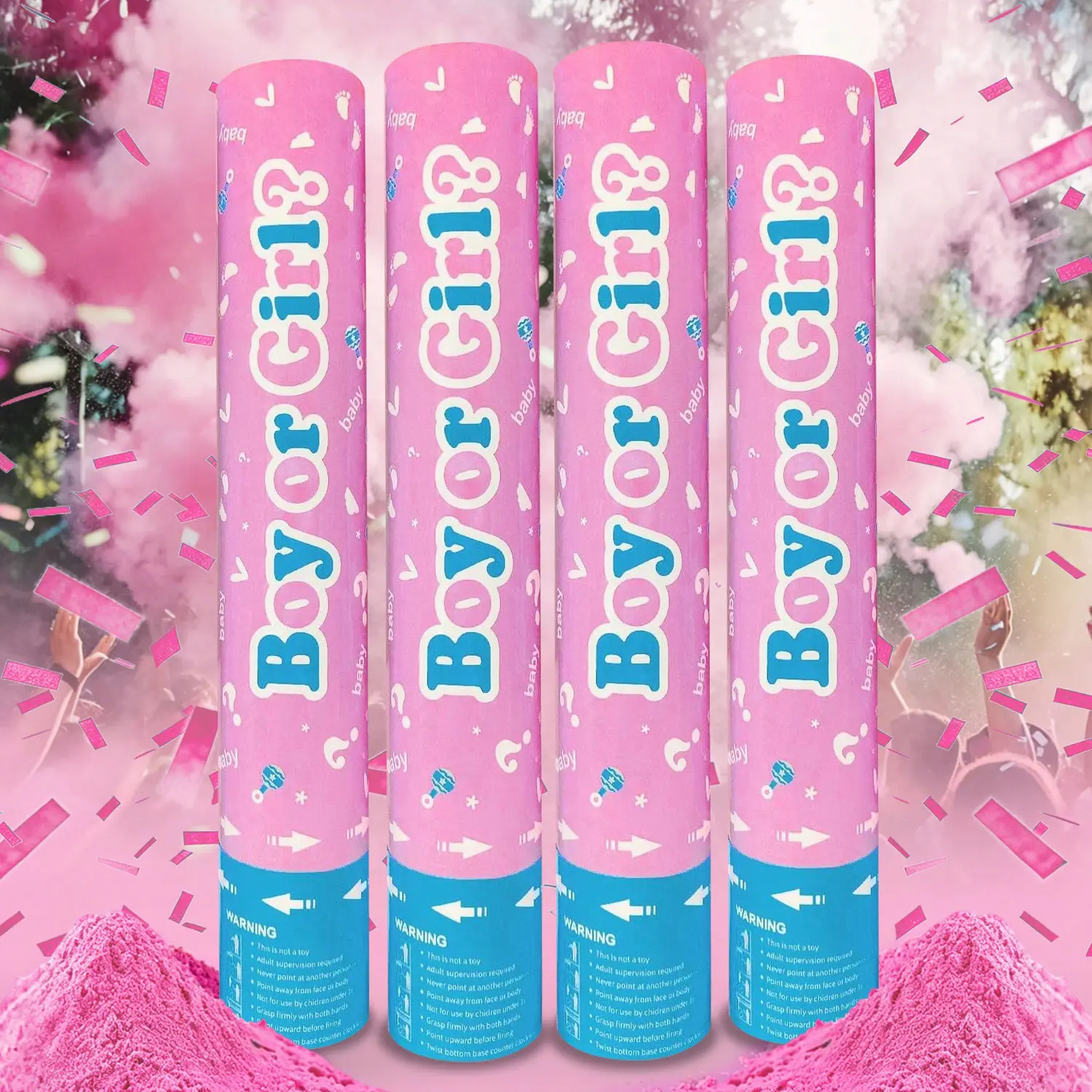 4 Pack Pink Gender Reveal Powder Cannon, 11.6" Biodegradable Twist Poppers, Safe Air-Powered Color Powder Cannons for Gender Reveal & Baby Shower Party Decor