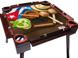 Mesa de Dominó con Diseño Cubano – Tabaco, Mojito, Bandera de Cuba, Maracas y Sombrero – Edición Cultural, Plegable y Decorativa Kitchen Utensils