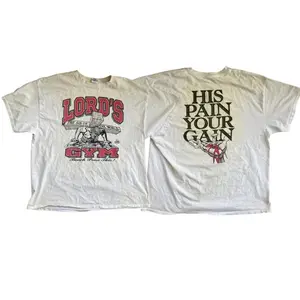 Vintage 1990s LORDS GYM His Pain Your Gain White Cotton T-SHIRT,  Hipster Swag God Lord Jesus Christian Anvil Menswear Soft, Gym Graphic Tees T-Shirt , Trendy Regular Workout T-Shirts