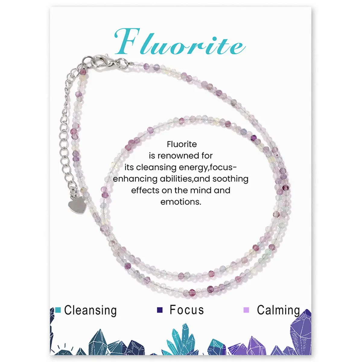 Women's Natural Purple Fluorite Beaded Choker Necklace - 15+2in Handmade Jewelry - Calming Energy, Emotional Relief, Stress Reduction, Boosts Creativity, Enhances Natural Beauty