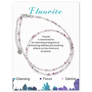 Natural Purple Fluorite Necklaces for Women - 15+2inches Handmade Gemstone Beaded Choker Necklace - Emotional Relief and Stress Reduction