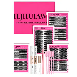 HJHUIAW 4 Styles Lash Clusters Kit 864Pcs Eyelash Clusters Lash Kit Volume Lashes Clusters D Curl DIY Individual False Eyelashes with 2 Bond&Seal Wispy Bulk Cluster Eyelash Extensions Kit De Pestañas