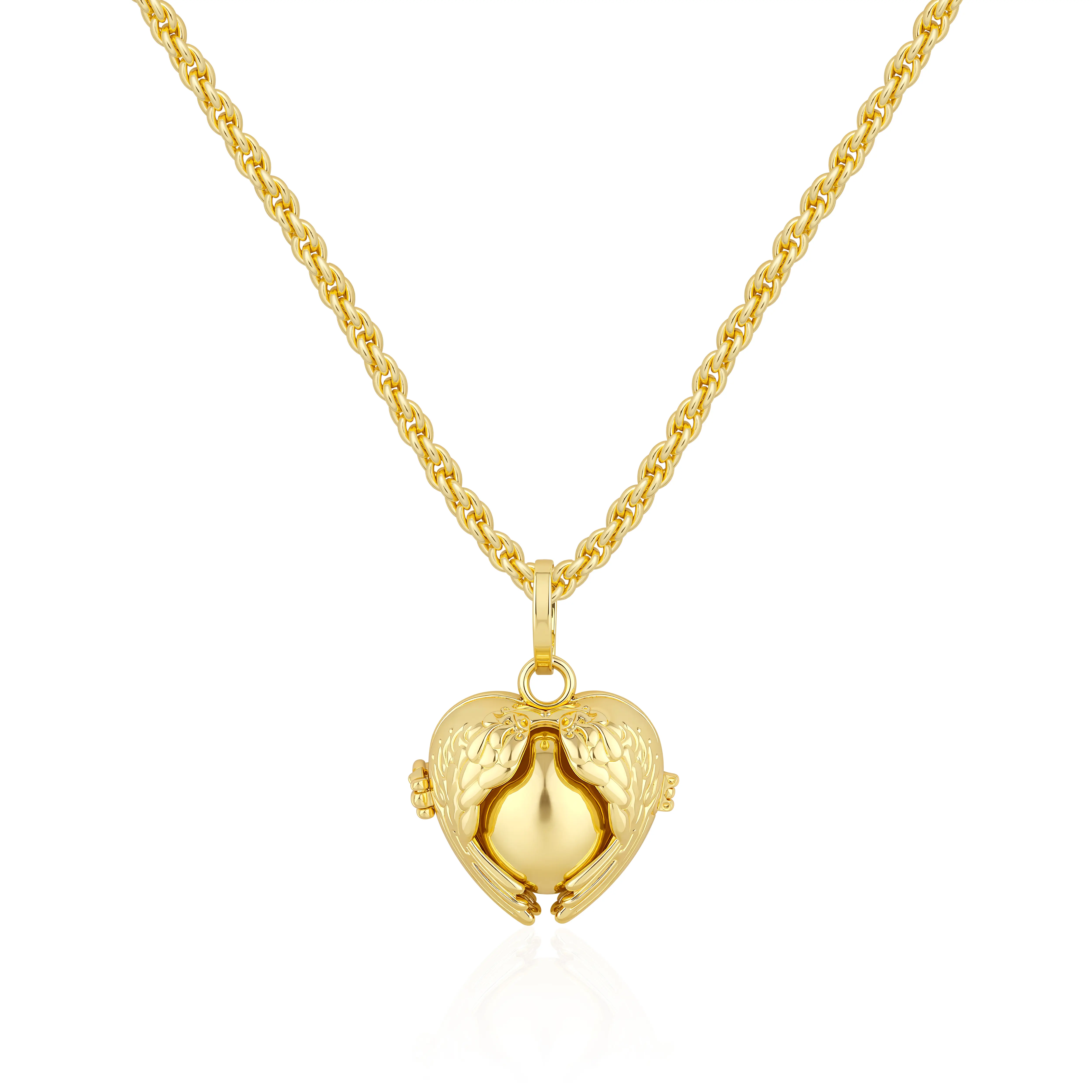 Anxiety Relief & Protective Energy | Aprilery Bell Bead Chain Heart-Shaped Locket Necklace, Openable with Wing Decoration & Built-In Spherical Inner Core, Classic Bead Chain, Fits Most Neck Sizes, Popular Locket Jewelry, Stylish Daily Decoration